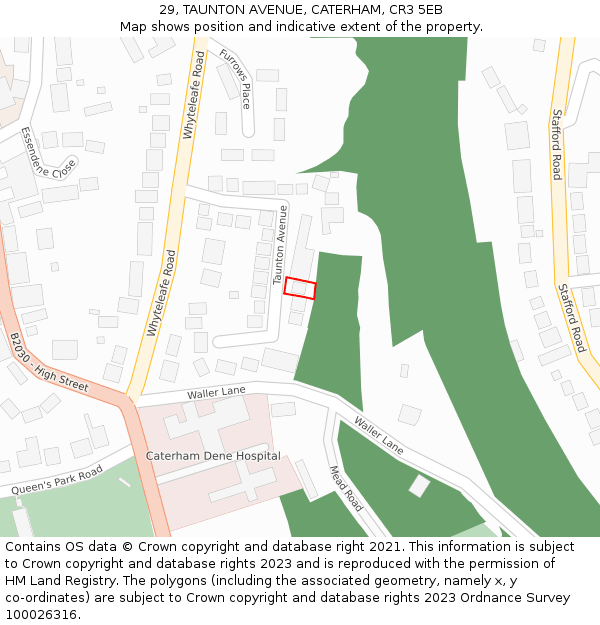 29, TAUNTON AVENUE, CATERHAM, CR3 5EB: Location map and indicative extent of plot