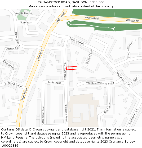 29, TAVISTOCK ROAD, BASILDON, SS15 5QE: Location map and indicative extent of plot