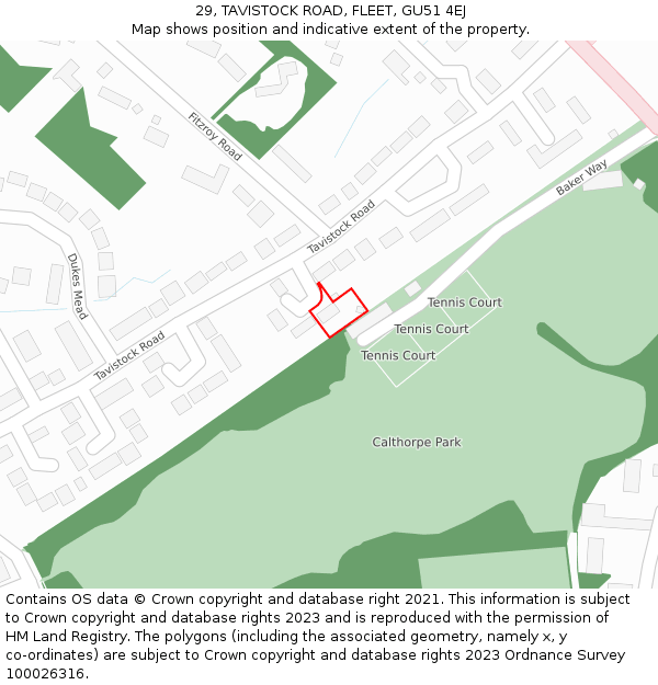 29, TAVISTOCK ROAD, FLEET, GU51 4EJ: Location map and indicative extent of plot