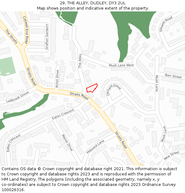 29, THE ALLEY, DUDLEY, DY3 2UL: Location map and indicative extent of plot