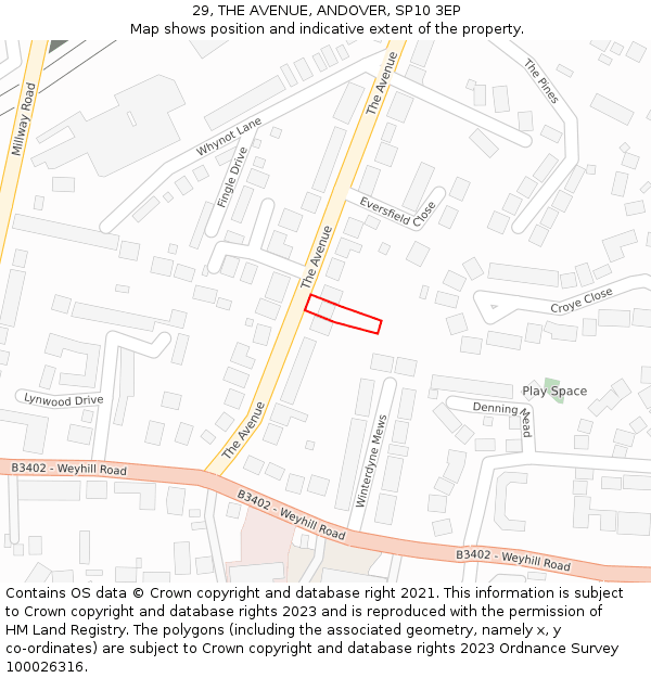 29, THE AVENUE, ANDOVER, SP10 3EP: Location map and indicative extent of plot