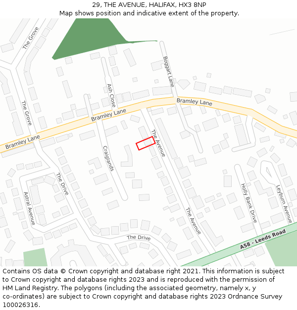 29, THE AVENUE, HALIFAX, HX3 8NP: Location map and indicative extent of plot