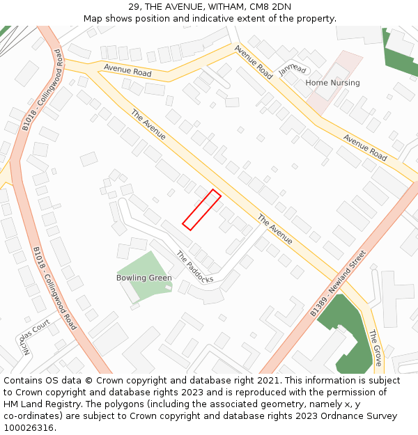 29, THE AVENUE, WITHAM, CM8 2DN: Location map and indicative extent of plot