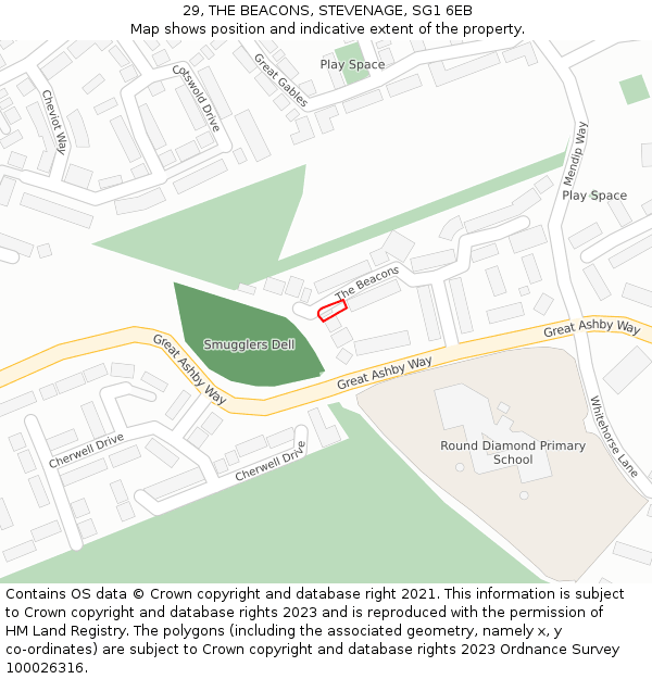 29, THE BEACONS, STEVENAGE, SG1 6EB: Location map and indicative extent of plot