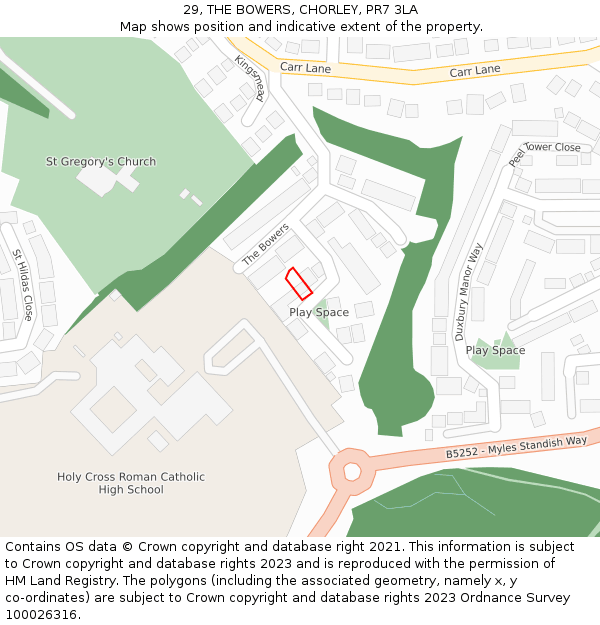 29, THE BOWERS, CHORLEY, PR7 3LA: Location map and indicative extent of plot