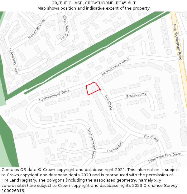 29, THE CHASE, CROWTHORNE, RG45 6HT: Location map and indicative extent of plot