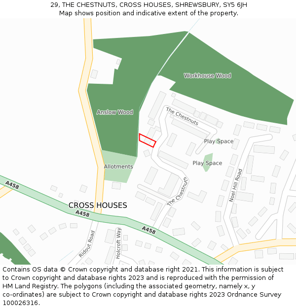 29, THE CHESTNUTS, CROSS HOUSES, SHREWSBURY, SY5 6JH: Location map and indicative extent of plot