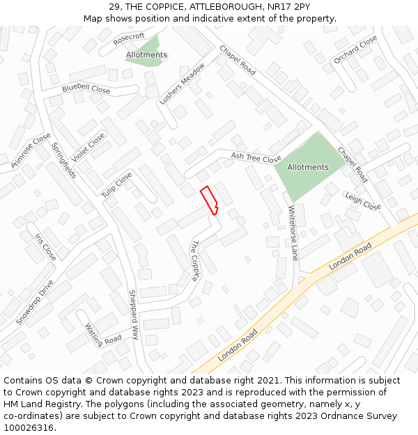 29, THE COPPICE, ATTLEBOROUGH, NR17 2PY: Location map and indicative extent of plot