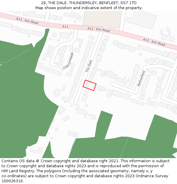 29, THE DALE, THUNDERSLEY, BENFLEET, SS7 1TD: Location map and indicative extent of plot