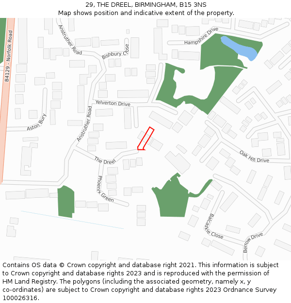 29, THE DREEL, BIRMINGHAM, B15 3NS: Location map and indicative extent of plot