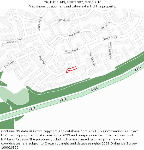 29, THE ELMS, HERTFORD, SG13 7UY: Location map and indicative extent of plot