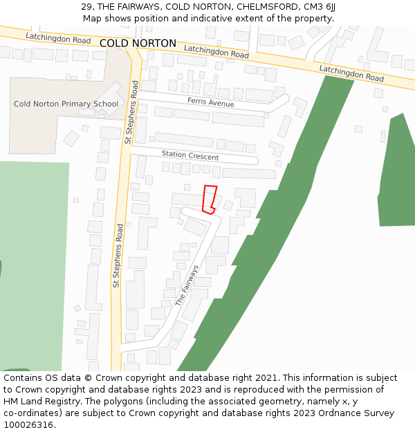 29, THE FAIRWAYS, COLD NORTON, CHELMSFORD, CM3 6JJ: Location map and indicative extent of plot