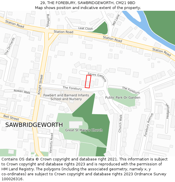 29, THE FOREBURY, SAWBRIDGEWORTH, CM21 9BD: Location map and indicative extent of plot