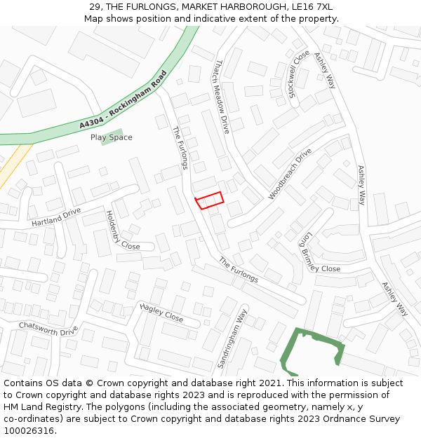 29, THE FURLONGS, MARKET HARBOROUGH, LE16 7XL: Location map and indicative extent of plot