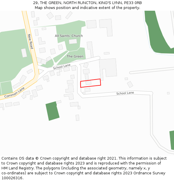 29, THE GREEN, NORTH RUNCTON, KING'S LYNN, PE33 0RB: Location map and indicative extent of plot