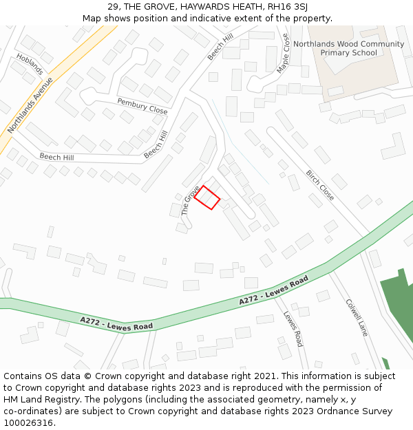 29, THE GROVE, HAYWARDS HEATH, RH16 3SJ: Location map and indicative extent of plot