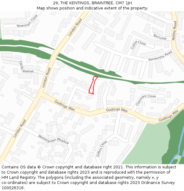 29, THE KENTINGS, BRAINTREE, CM7 1JH: Location map and indicative extent of plot