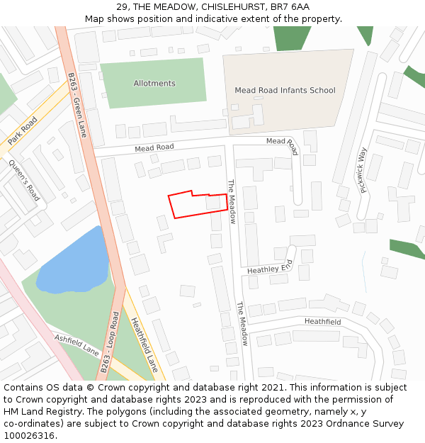 29, THE MEADOW, CHISLEHURST, BR7 6AA: Location map and indicative extent of plot