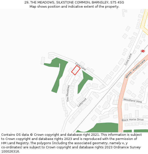 29, THE MEADOWS, SILKSTONE COMMON, BARNSLEY, S75 4SG: Location map and indicative extent of plot