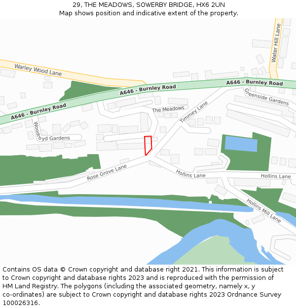 29, THE MEADOWS, SOWERBY BRIDGE, HX6 2UN: Location map and indicative extent of plot