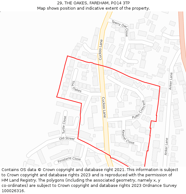 29, THE OAKES, FAREHAM, PO14 3TP: Location map and indicative extent of plot