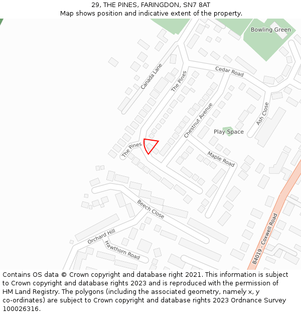 29, THE PINES, FARINGDON, SN7 8AT: Location map and indicative extent of plot