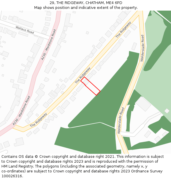 29, THE RIDGEWAY, CHATHAM, ME4 6PD: Location map and indicative extent of plot