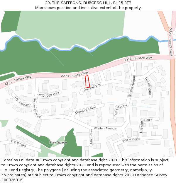 29, THE SAFFRONS, BURGESS HILL, RH15 8TB: Location map and indicative extent of plot