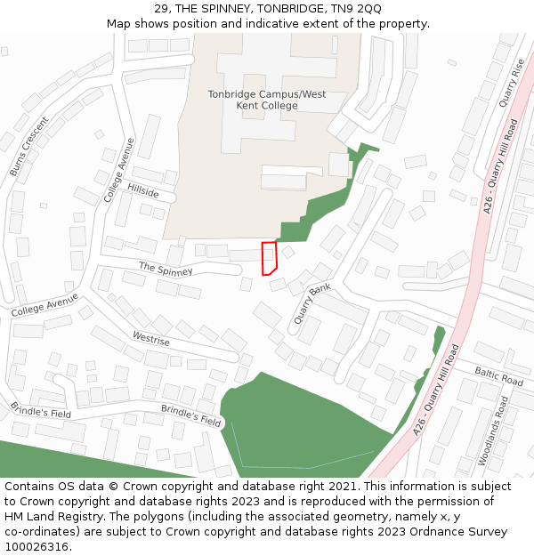 29, THE SPINNEY, TONBRIDGE, TN9 2QQ: Location map and indicative extent of plot