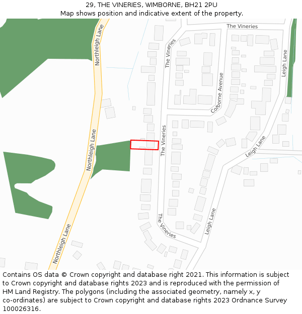 29, THE VINERIES, WIMBORNE, BH21 2PU: Location map and indicative extent of plot