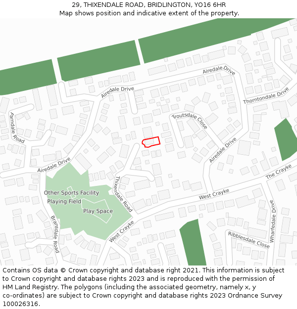 29, THIXENDALE ROAD, BRIDLINGTON, YO16 6HR: Location map and indicative extent of plot