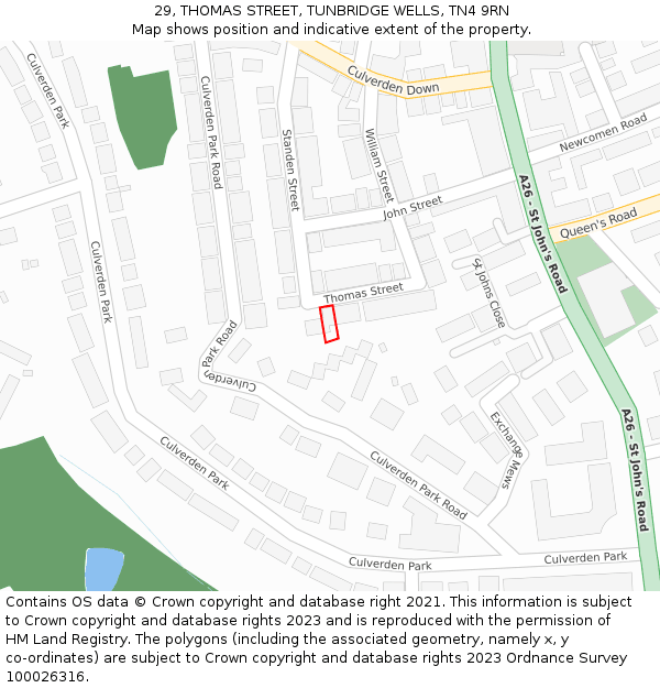 29, THOMAS STREET, TUNBRIDGE WELLS, TN4 9RN: Location map and indicative extent of plot