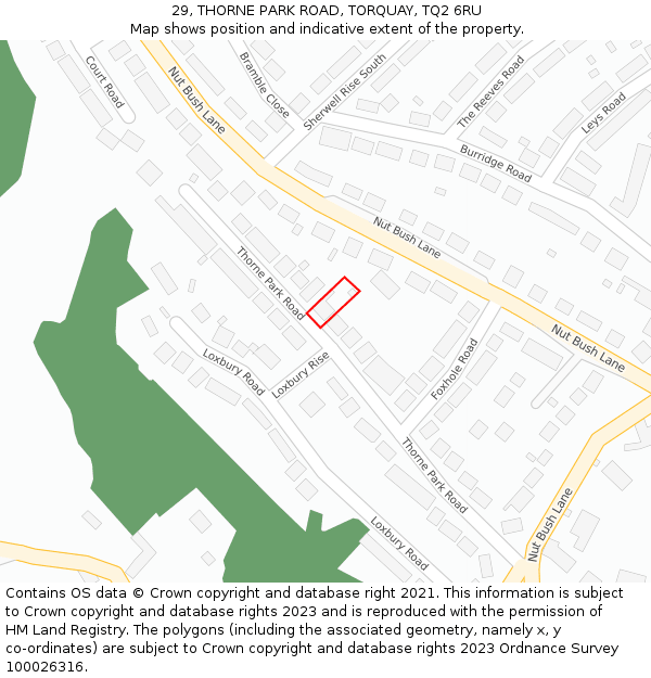 29, THORNE PARK ROAD, TORQUAY, TQ2 6RU: Location map and indicative extent of plot