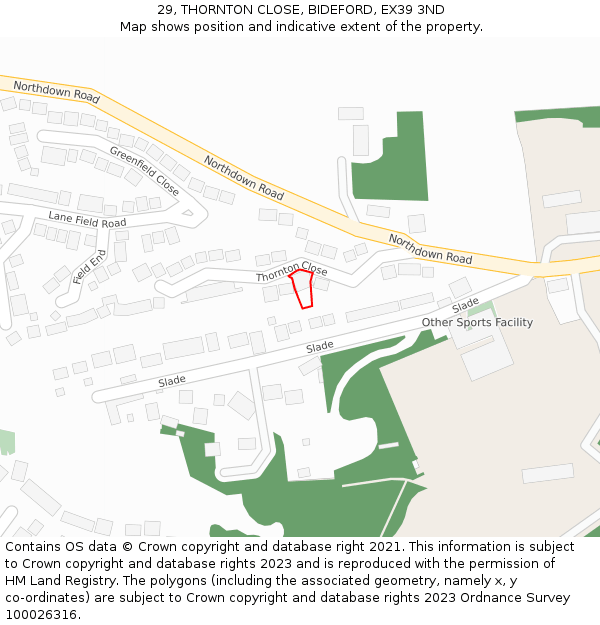 29, THORNTON CLOSE, BIDEFORD, EX39 3ND: Location map and indicative extent of plot