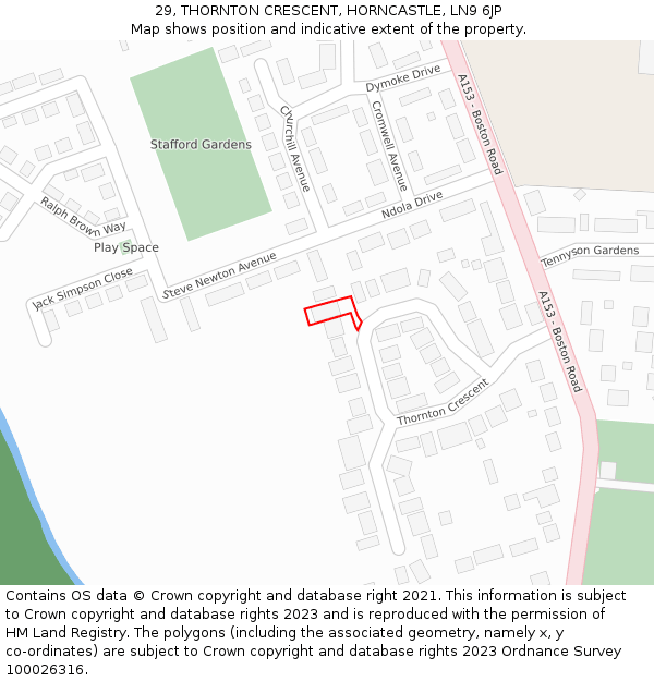 29, THORNTON CRESCENT, HORNCASTLE, LN9 6JP: Location map and indicative extent of plot