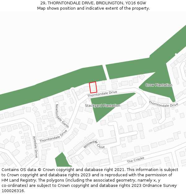 29, THORNTONDALE DRIVE, BRIDLINGTON, YO16 6GW: Location map and indicative extent of plot