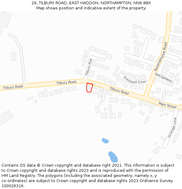 29, TILBURY ROAD, EAST HADDON, NORTHAMPTON, NN6 8BX: Location map and indicative extent of plot
