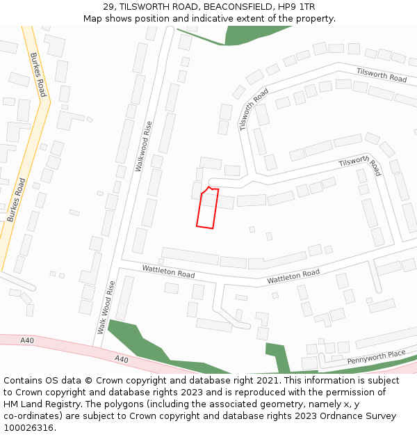 29, TILSWORTH ROAD, BEACONSFIELD, HP9 1TR: Location map and indicative extent of plot