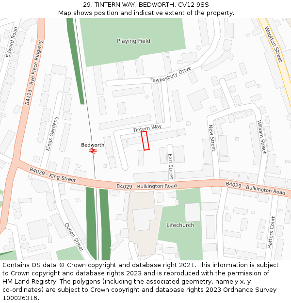 29, TINTERN WAY, BEDWORTH, CV12 9SS: Location map and indicative extent of plot