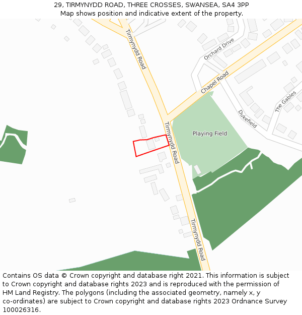 29, TIRMYNYDD ROAD, THREE CROSSES, SWANSEA, SA4 3PP: Location map and indicative extent of plot