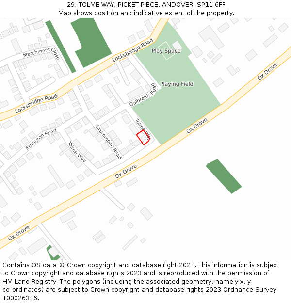 29, TOLME WAY, PICKET PIECE, ANDOVER, SP11 6FF: Location map and indicative extent of plot