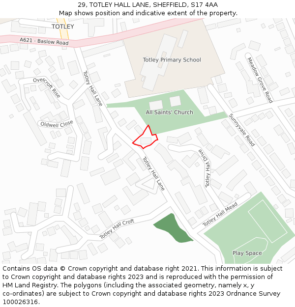 29, TOTLEY HALL LANE, SHEFFIELD, S17 4AA: Location map and indicative extent of plot