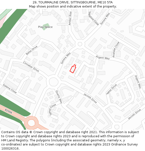 29, TOURMALINE DRIVE, SITTINGBOURNE, ME10 5TA: Location map and indicative extent of plot