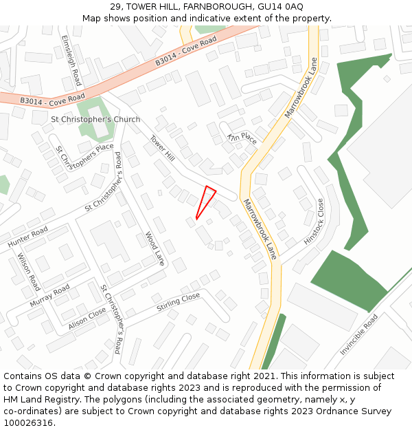 29, TOWER HILL, FARNBOROUGH, GU14 0AQ: Location map and indicative extent of plot