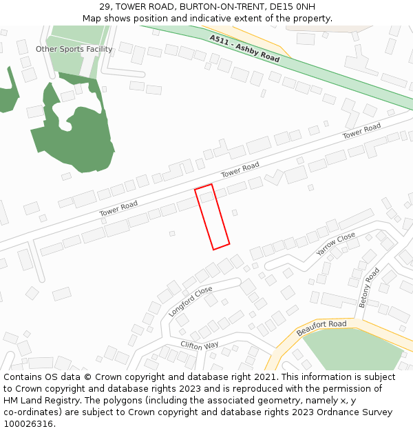 29, TOWER ROAD, BURTON-ON-TRENT, DE15 0NH: Location map and indicative extent of plot