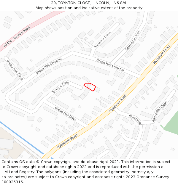29, TOYNTON CLOSE, LINCOLN, LN6 8AL: Location map and indicative extent of plot