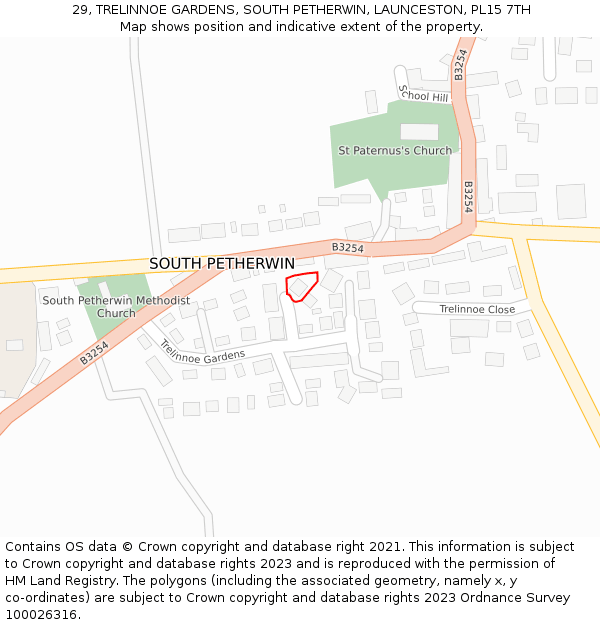 29, TRELINNOE GARDENS, SOUTH PETHERWIN, LAUNCESTON, PL15 7TH: Location map and indicative extent of plot