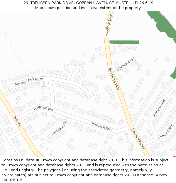 29, TRELISPEN PARK DRIVE, GORRAN HAVEN, ST. AUSTELL, PL26 6HX: Location map and indicative extent of plot