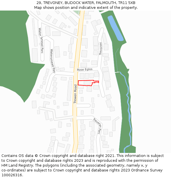 29, TREVONEY, BUDOCK WATER, FALMOUTH, TR11 5XB: Location map and indicative extent of plot