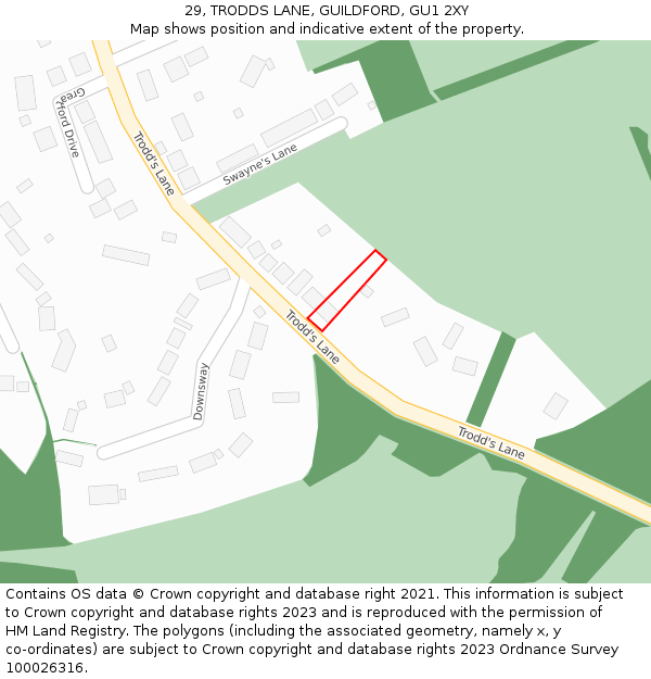 29, TRODDS LANE, GUILDFORD, GU1 2XY: Location map and indicative extent of plot